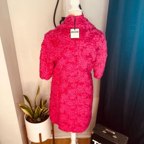 MOSCHINO COUTURE Long Faux Teddy Fur Jacket, Italian, FUCHSIA, Size 4, NWT - Picture 13 of 13